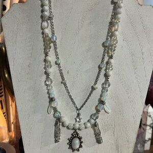 Moonstone Double-Strand Necklace with Silver Pendant